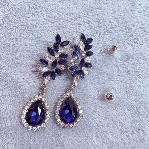 Blue Sapphire Crystal Earrings With Blue And White Elegant Dangle Earrings‎